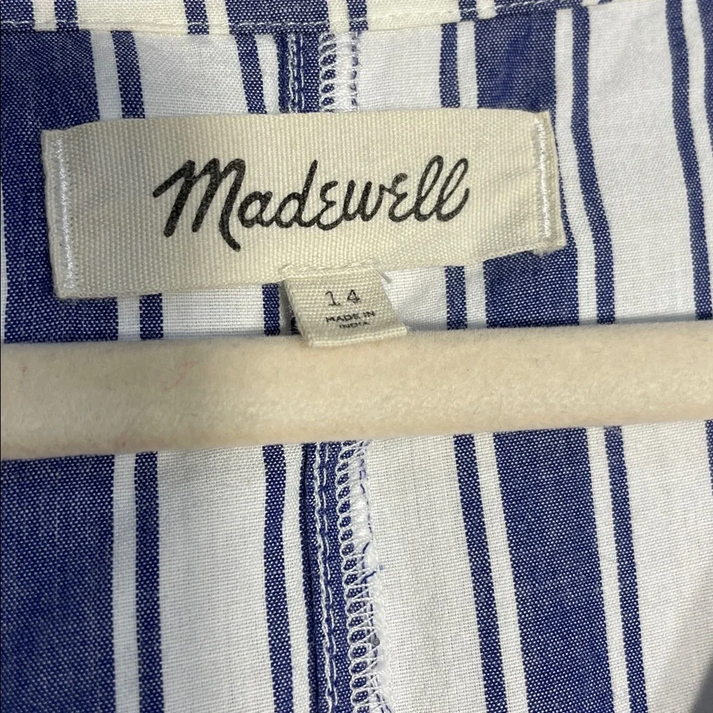 Madewell Midi Maxi Dress Size 14 Ava Blue White Striped Ruffle Tiered V Neck - Picture 8 of 16